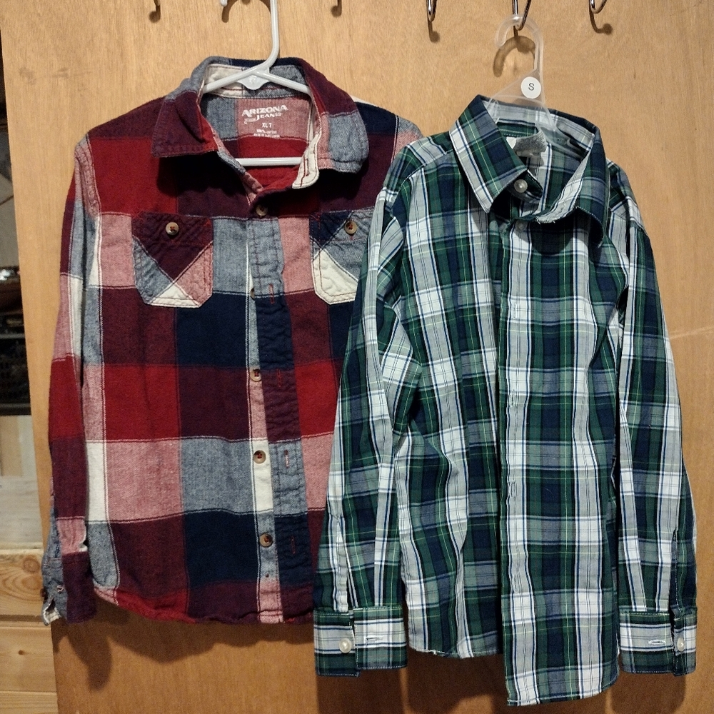 Lot of Boys Size 7 Plaid Long Sleeved Button Down Shirts Arizona Red,White&Blue+